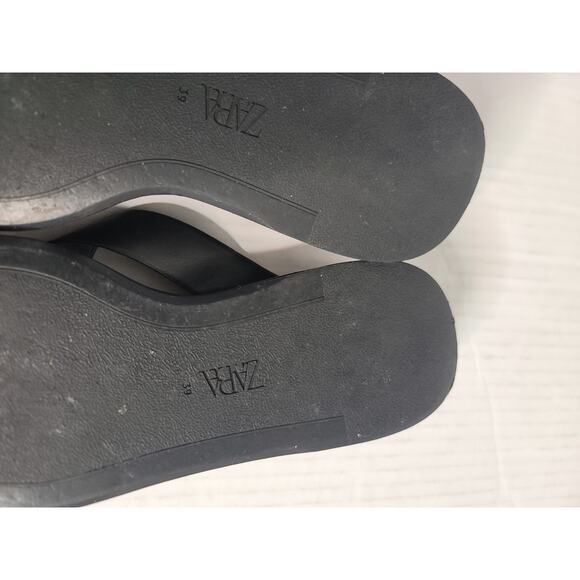 ZARA Black Platform Thong Sandal Leather Square Toe Padded EU 39 / US 8.5 - 9 - Picture 4 of 9
